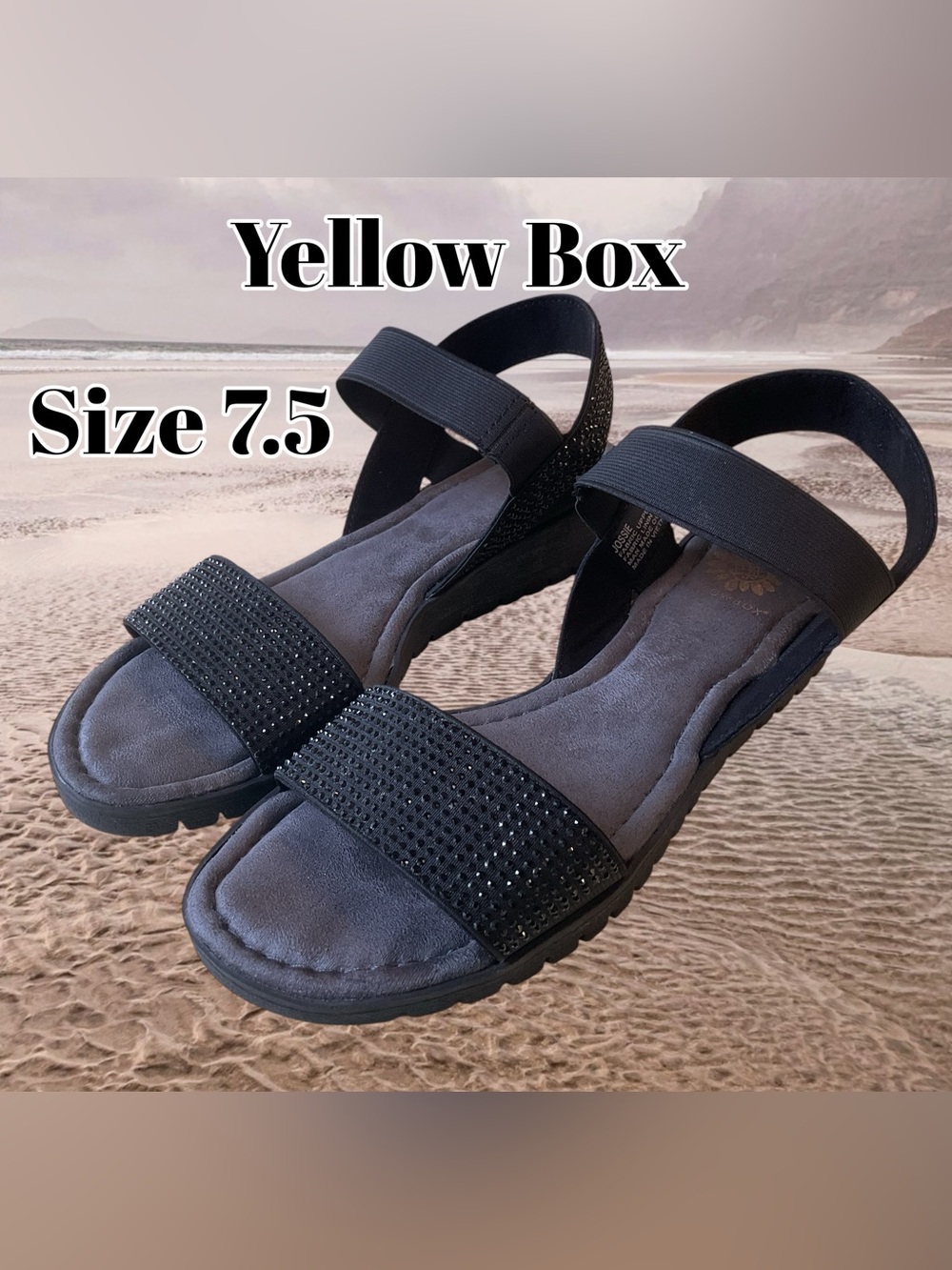 Yellow Box Black Sparkle Strap Sandals